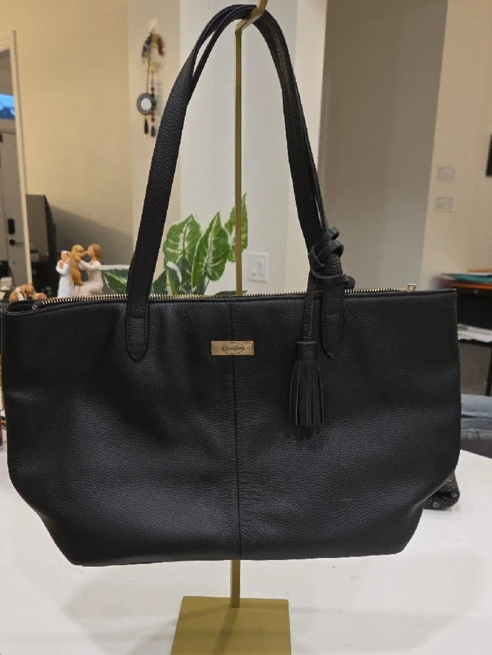Onna Ehrlich Black Leather Tote with Tassel